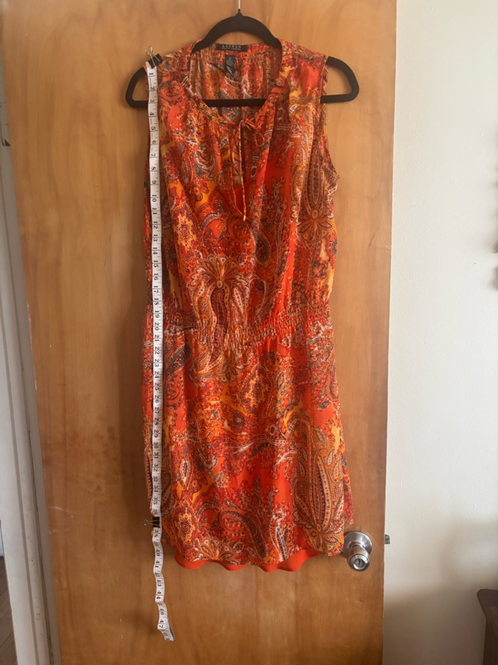 Lauren Ralph Lauren Sleeveless Orange Paisley Tie-Neck Dress (10)